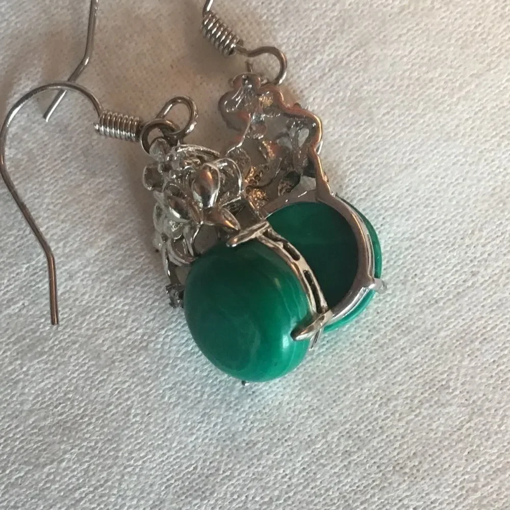 NWOT. Sterling Silver Malachite Type Earrings